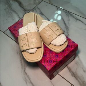 Tory Burch Beige Slide Sandals